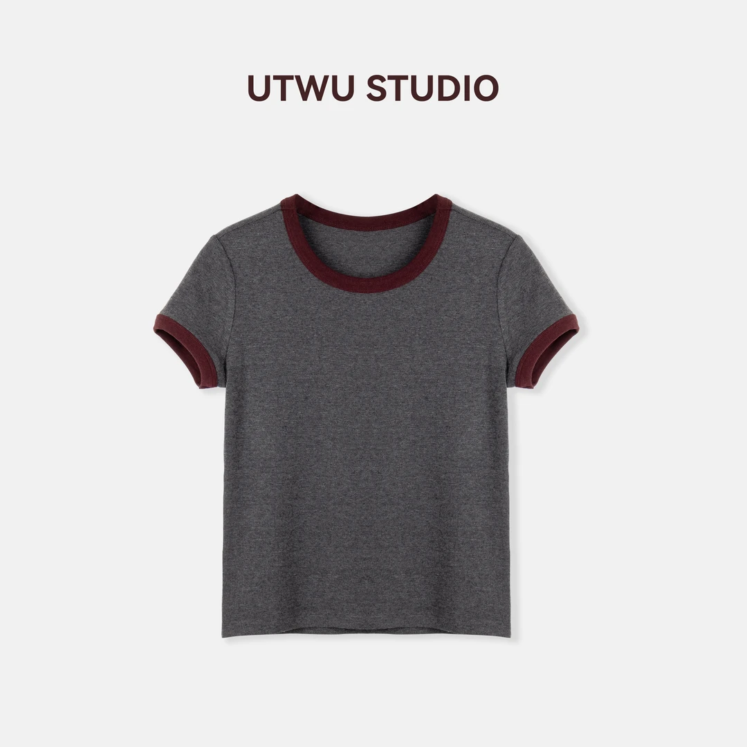 UTWU「南法尼斯」桑蚕丝×羊毛进口通勤女装圆领短袖T恤Q24T8045