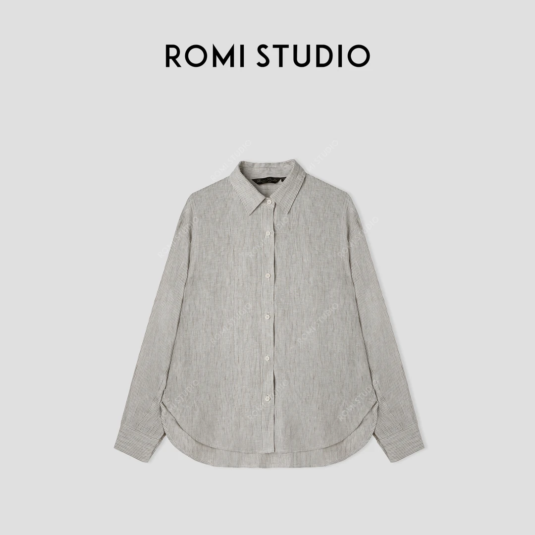 ROMI STUDIO“风雅至上” 100%亚麻洗水柔感条纹拼接衬衣24SSF142