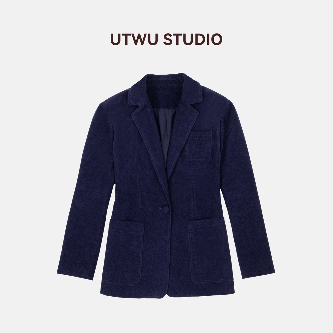 UTWU小敏「疗愈藏青蓝」100%棉肌理感高级复古灯芯绒西装Q24W1045