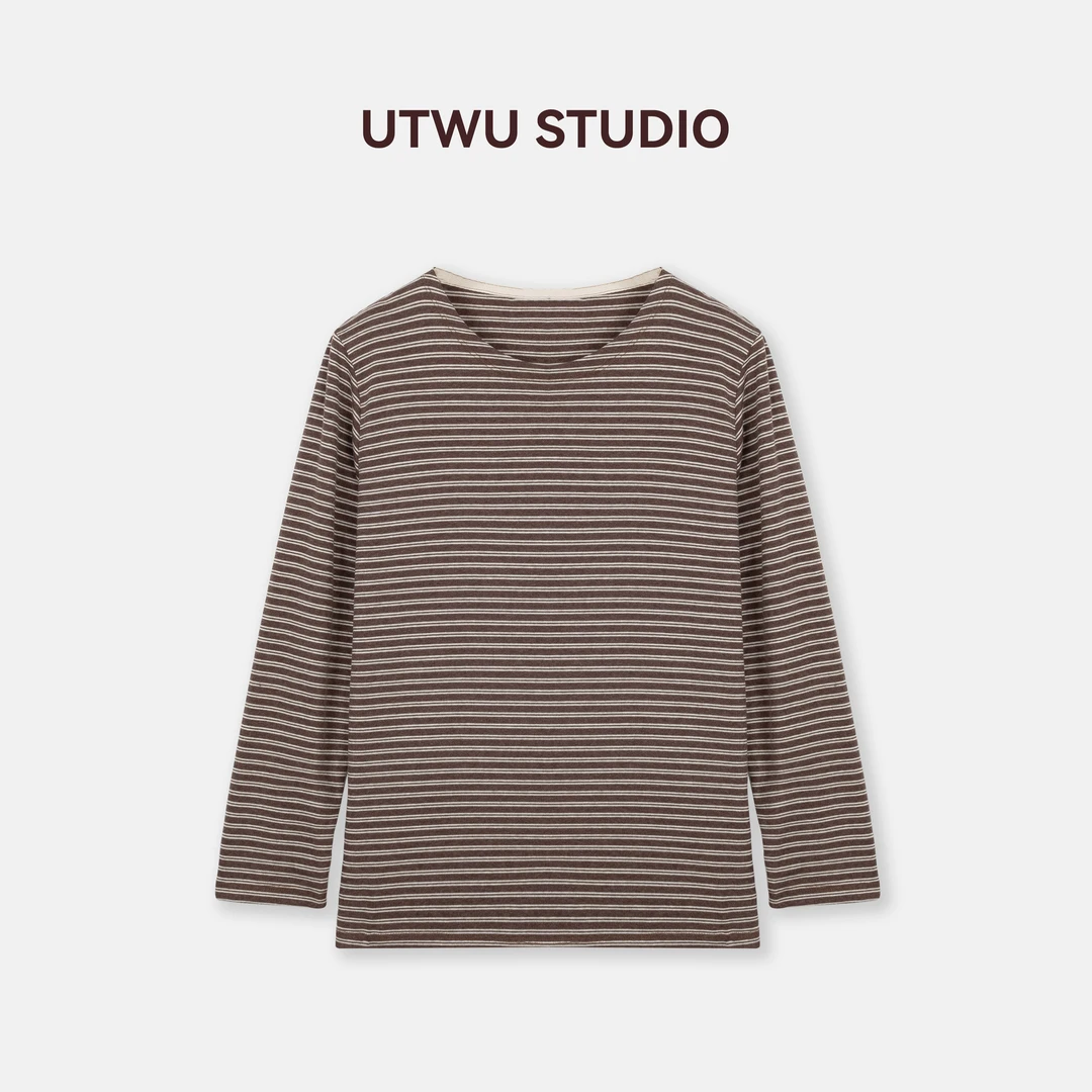 UTWU小敏「牧马条纹」经典棉混纺慵懒舒适长袖条纹T恤上衣Q24T8060
