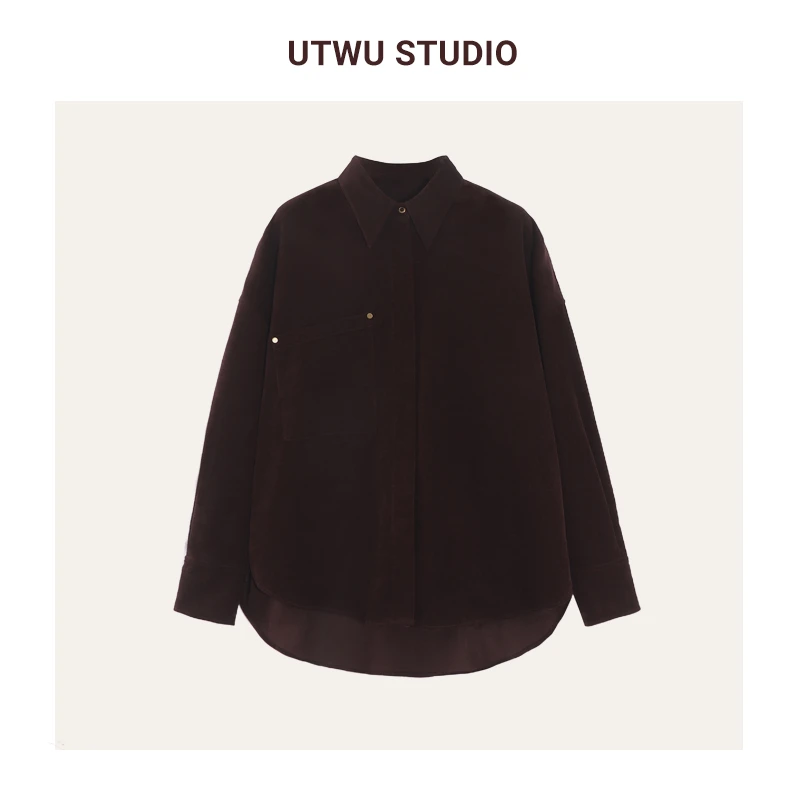 UTWU小敏「秋日序曲」甄选100%长绒棉廓形时髦咖色衬衫外套Q24C3010