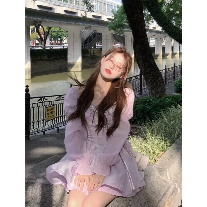 【REESE】淡紫丁香 秋季甜美温柔气质小众显瘦小个子连衣裙RK5393Y