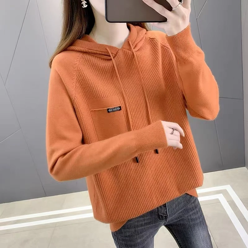 打底衫女2024新款洋气宽松连帽针织上衣大码女装秋冬毛衣