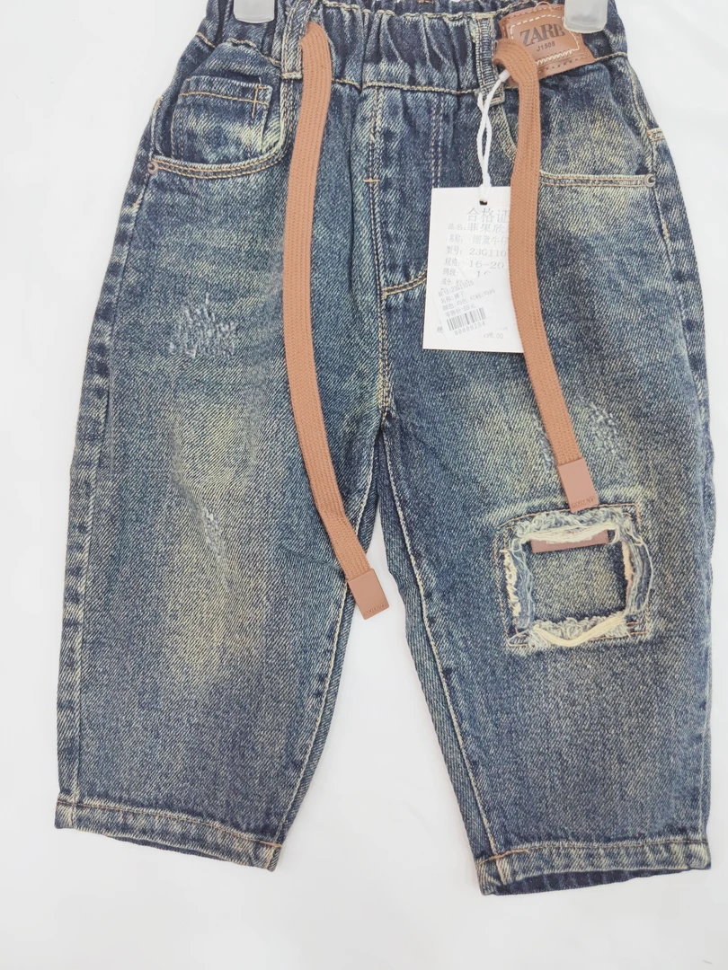 秋款时尚假破洞儿童男童牛仔裤