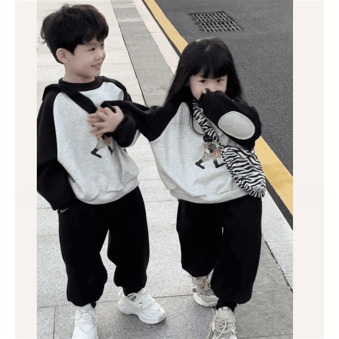 儿童套装春秋季男童女童早秋卫衣洋气宽松百搭2024新款长袖套装潮