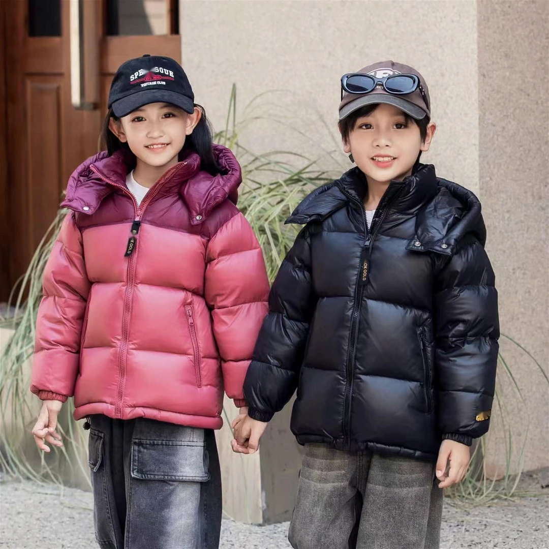 2024童装儿童羽绒服秋冬新款男童女童三防短款连帽白鹅绒外套冬装