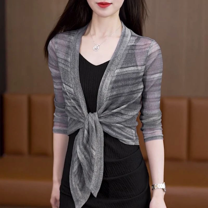 夏天披肩配吊带裙的小外搭防晒罩衫女开衫轻薄网纱小坎肩外套