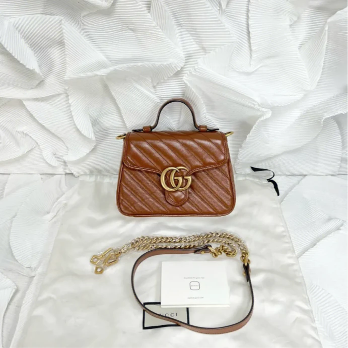 99新 GUCCI/古驰  全款9388 马蒙手提邮差焦糖色/97新/安琪精选