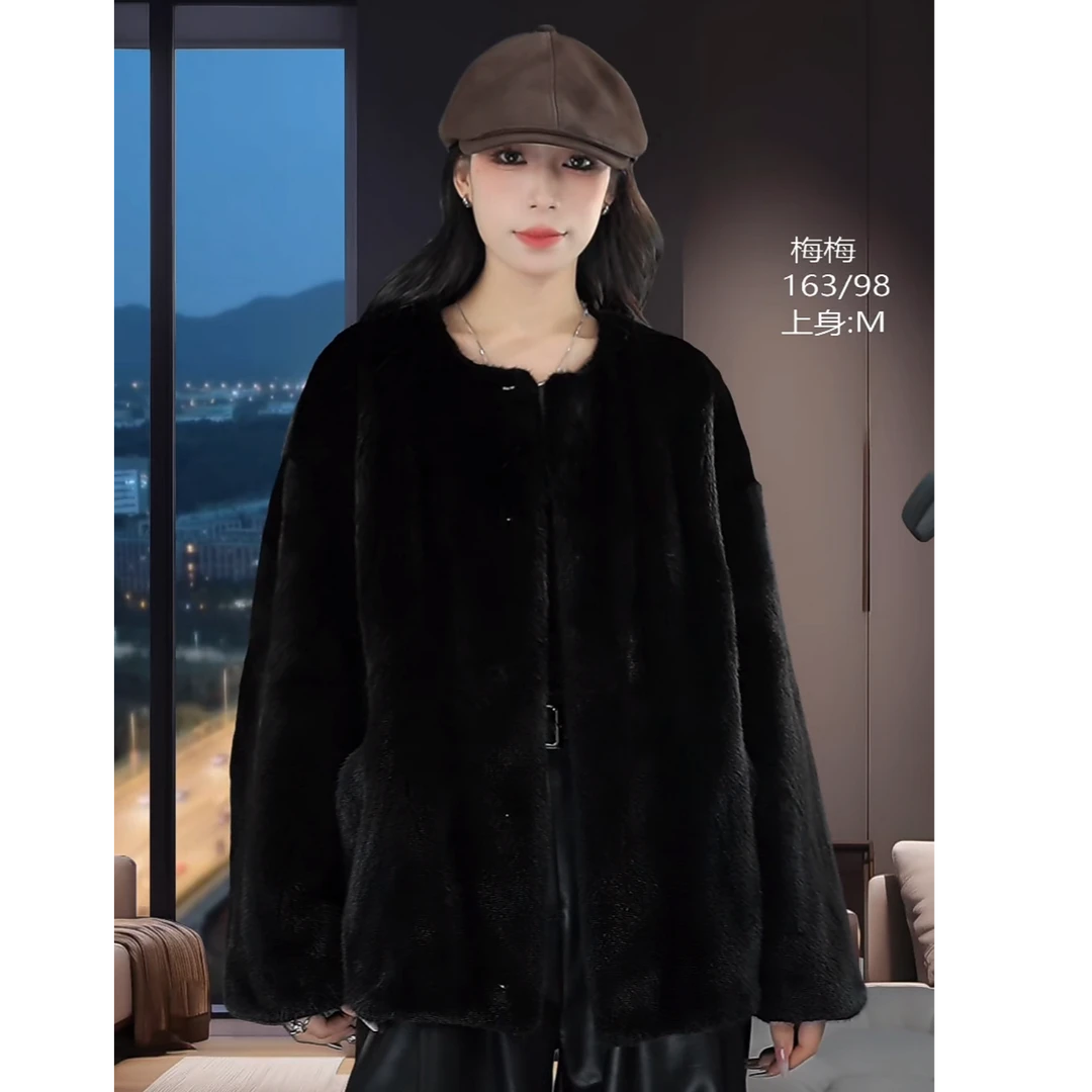 【ManMan】D-010 进口整皮水貂气质圆领外套 2024秋冬时尚轻奢网红