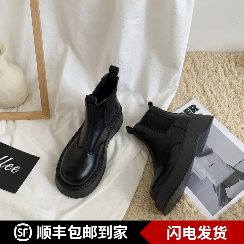 马丁靴女英伦风漆皮短靴大头切尔西靴子2023年新款厚底秋冬季单靴