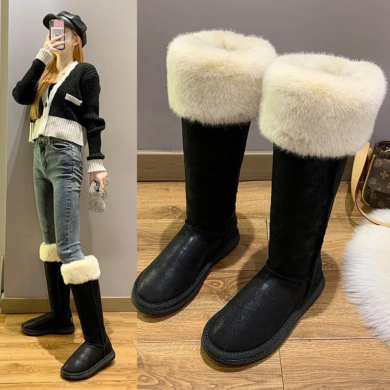 明星同款高筒雪地靴女2020冬季新品韩版长靴加绒加厚保暖绒口棉靴