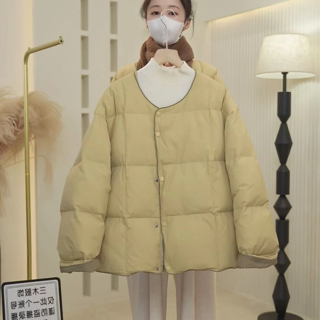 初冬时尚小个子韩版撞色减龄羽绒服  11