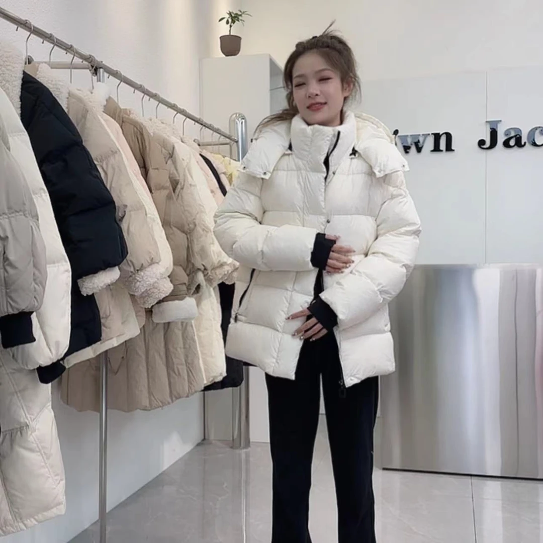 新款冬季宽松连帽加厚版羽绒服外套