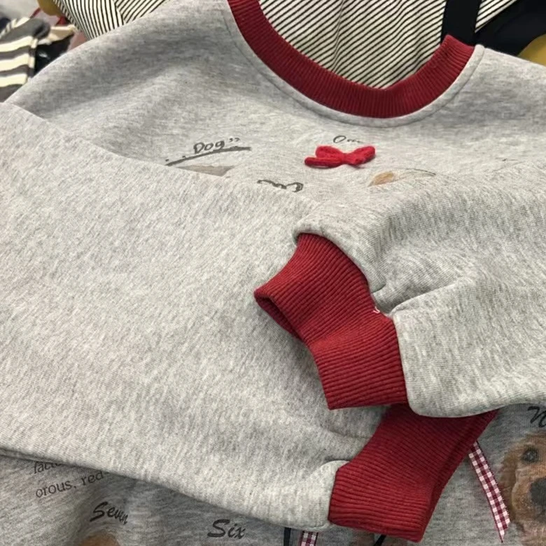 【NO退NO换】韩国东大门冬款拼色领蝴蝶结狗狗卫衣