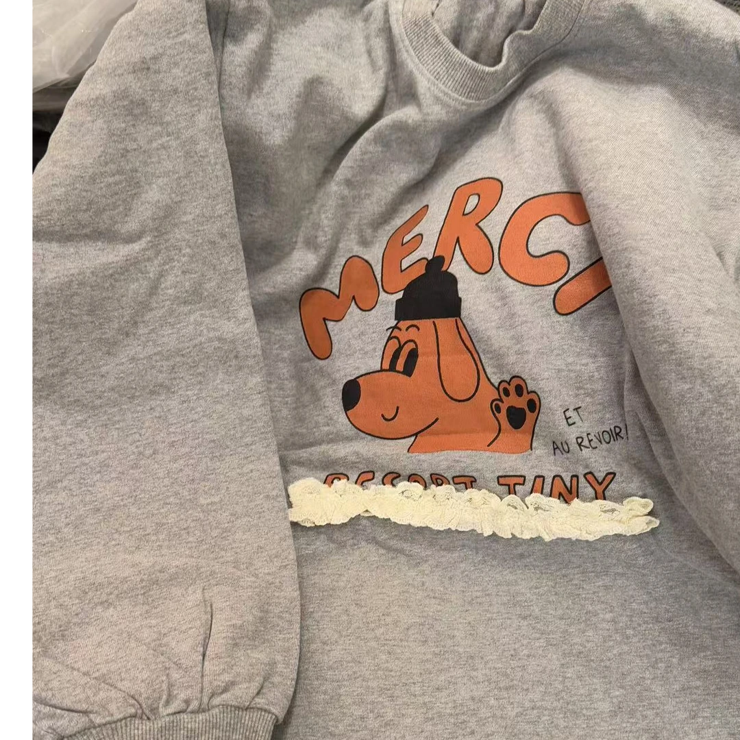 【NO退NO换】韩国东大门冬款蕾丝狗狗字母卫衣