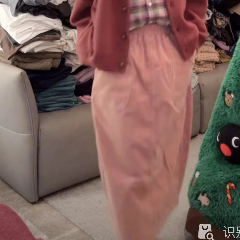 【NO退NO换】韩国东大门冬款橡皮粉条绒大口袋半身裙