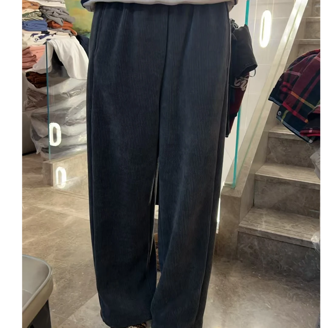 【NO退NO换】韩国东大门冬款灰色条绒松紧腰休闲裤