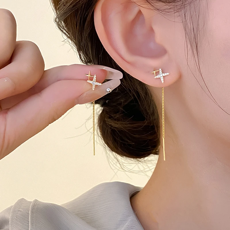 铜合金合成锆石耳饰 925银针F015气质网红轻奢时尚百搭简约设计感