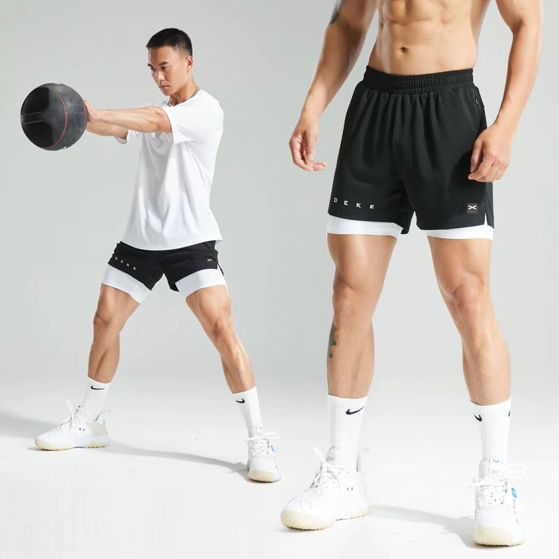 维特客夏季训练运动短裤男透气二合一内衬速干健身跑步三分裤5385