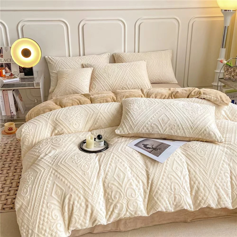 【涵溪专属】牛奶绒四件套立体雕花家用秋冬双人床品宿舍床单床品