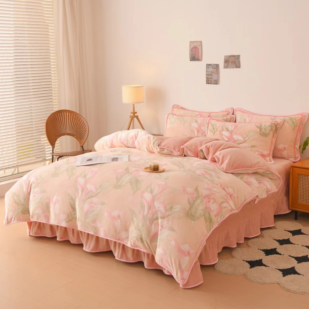 本诗朵牛奶绒四件套ins公主风家用秋冬双人床品宿舍床单床上用品