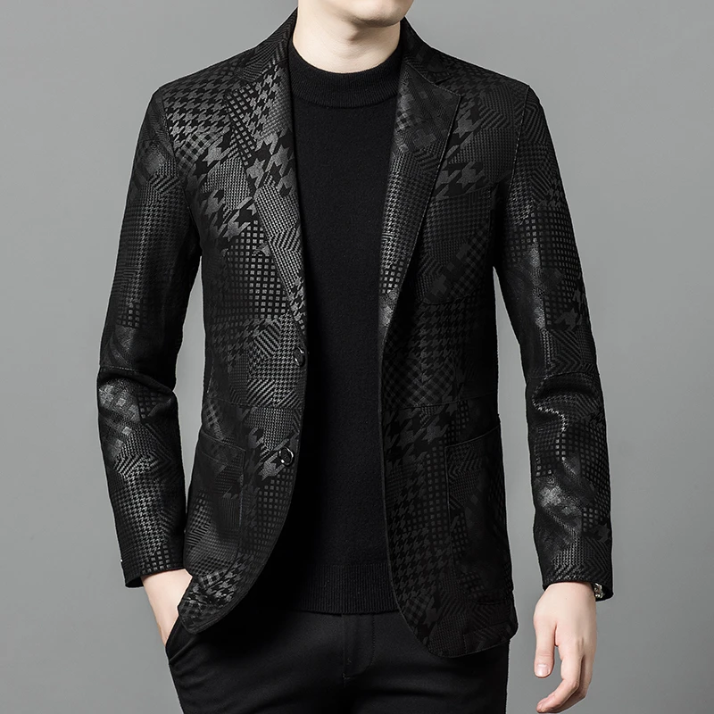 海宁真皮皮衣男士商务休闲绵羊皮西服韩版时尚潮流薄款男装外套