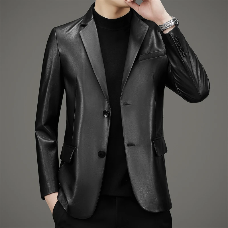 【男神款】海宁真皮皮衣男士胎牛皮高档商务休闲外套韩版帅气皮西服