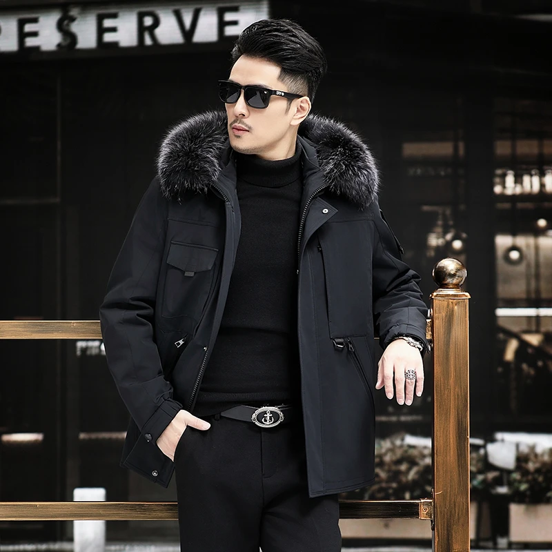 男士中长款夹克商务休闲加厚保暖男装外套冬季可脱卸内胆上衣