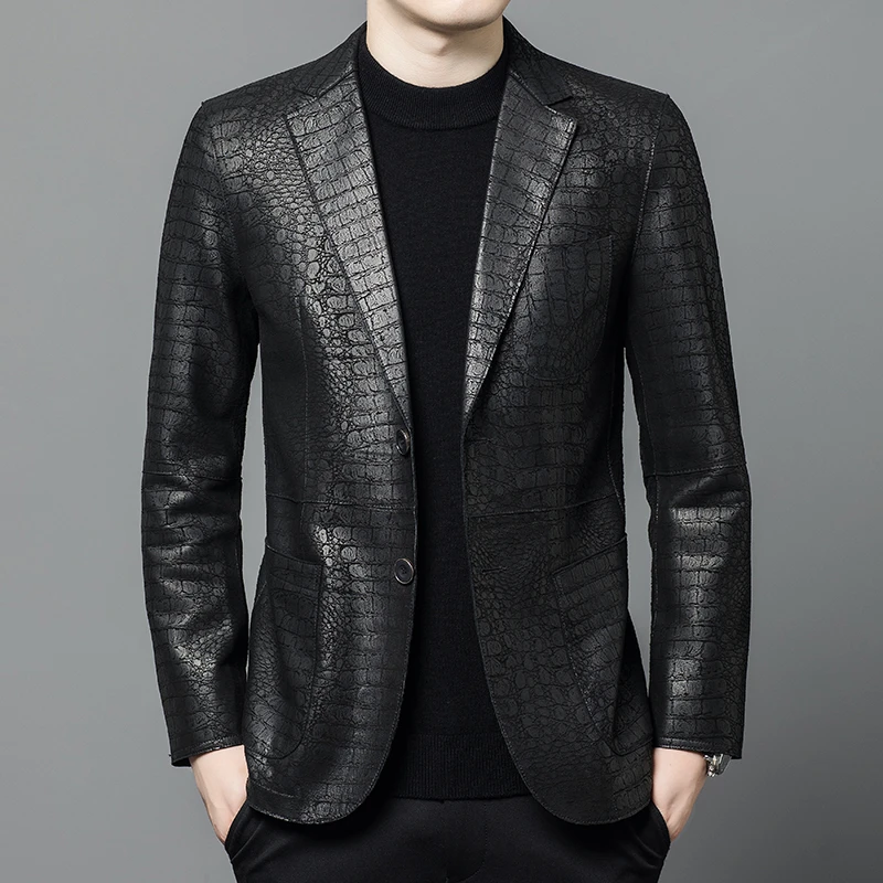 秋冬款海宁真皮皮衣西装皮外套男士绵羊皮皮夹克外套商务休闲男装