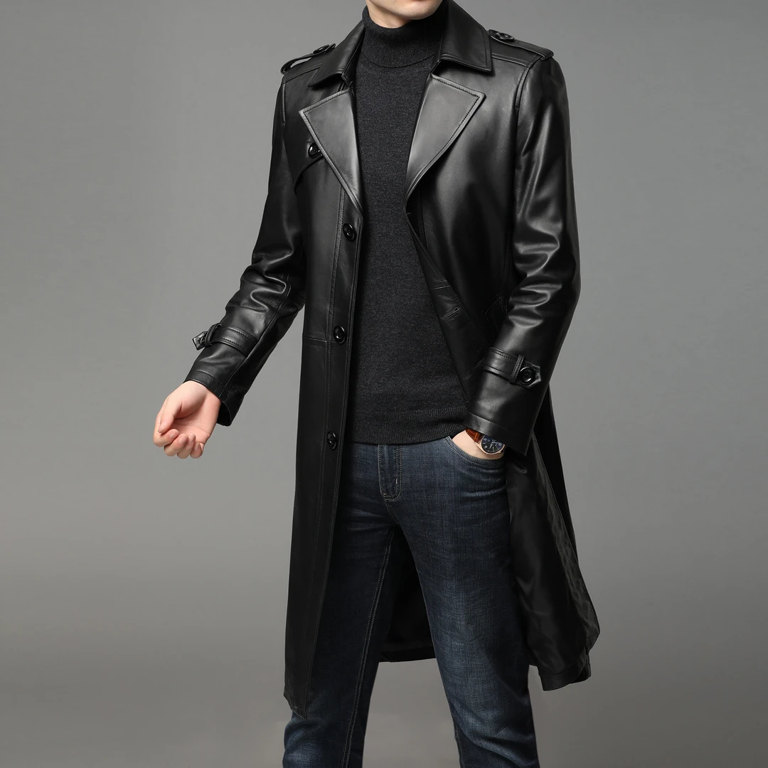 【男神款】秋冬新款海宁真皮皮衣男士长款绵羊皮风衣休闲翻领外套