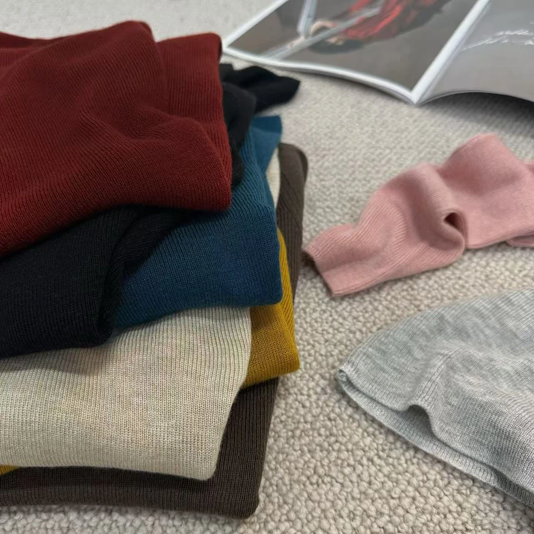 ［家淇定制］新韩版百搭修身显瘦时尚纯色堆堆领针织打底长袖 51101