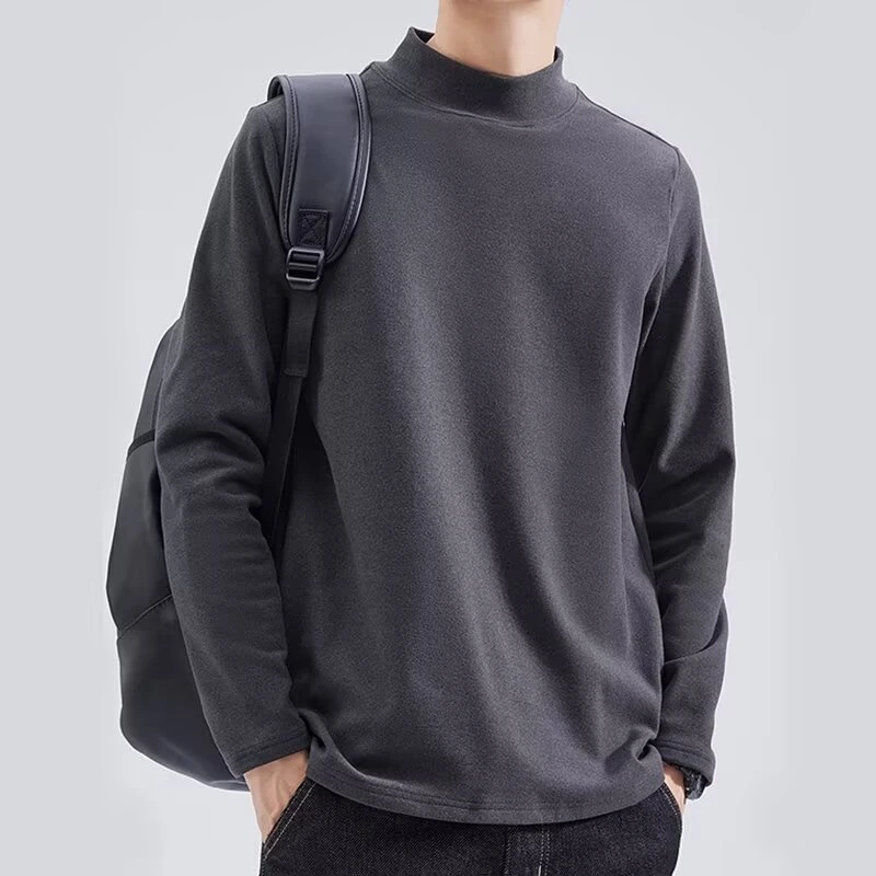 半高领双面德绒打底衫男秋冬纯色中领内搭加厚保暖打底衣长袖t恤