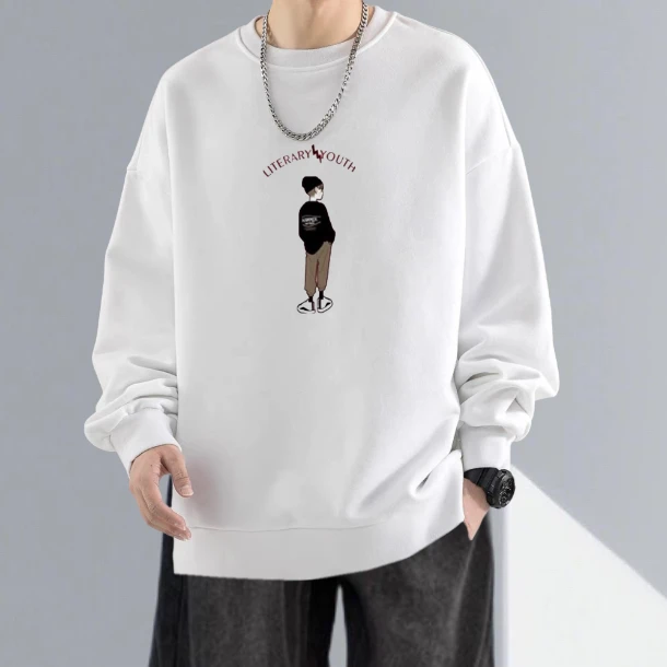 圆领卫衣男士秋季潮牌宽松休闲情侣装美式简约印花纯棉长袖上衣