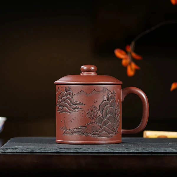 宜兴紫砂杯观山盖杯全手工家用办公大容量茶杯盖带盖