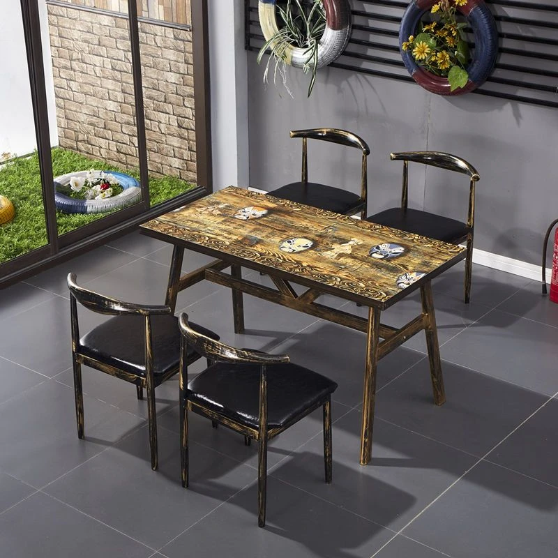 复古工业风小吃快餐饭店餐桌椅组合早餐奶茶西餐厅烧烤店桌椅商用