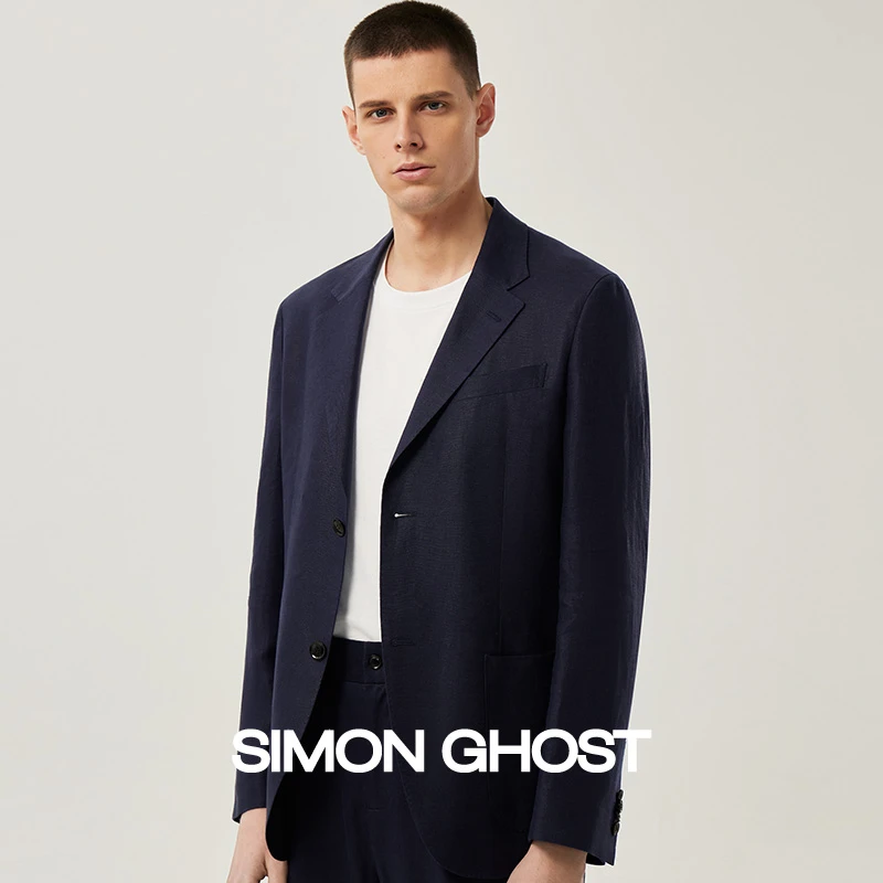 【亚麻面料】春夏新款休闲西装男士休闲上衣亚麻藏青色单西外套