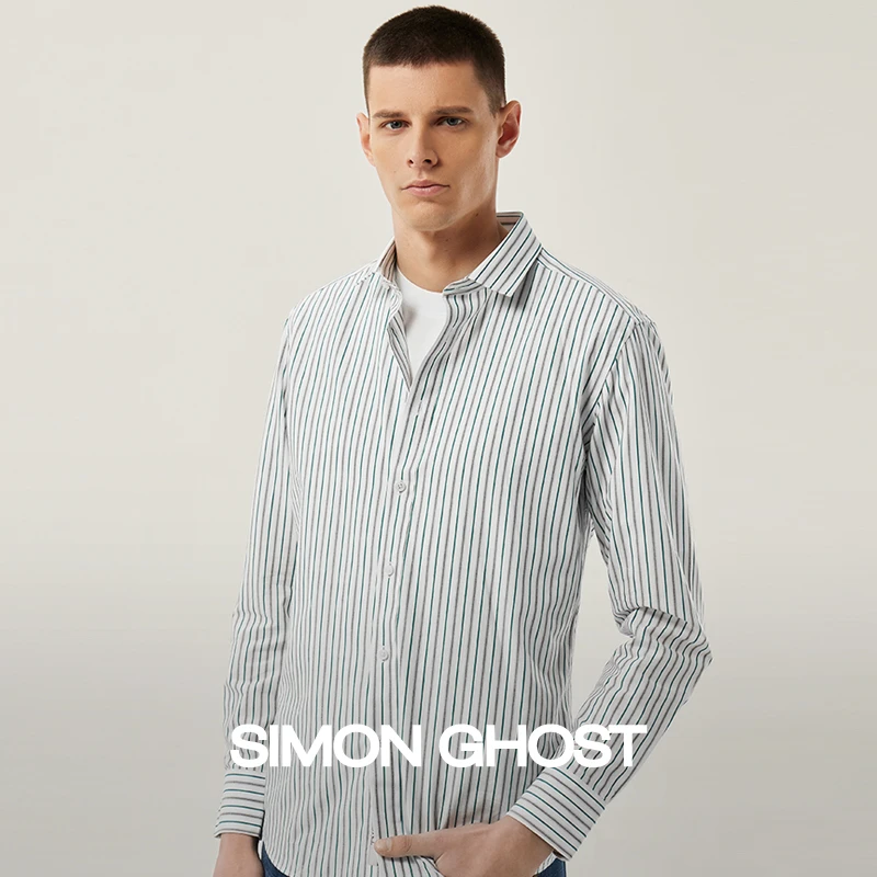 SIMON GHOST 欧洲进口TMG面料纯棉男士多色条纹修身商务长袖衬衫