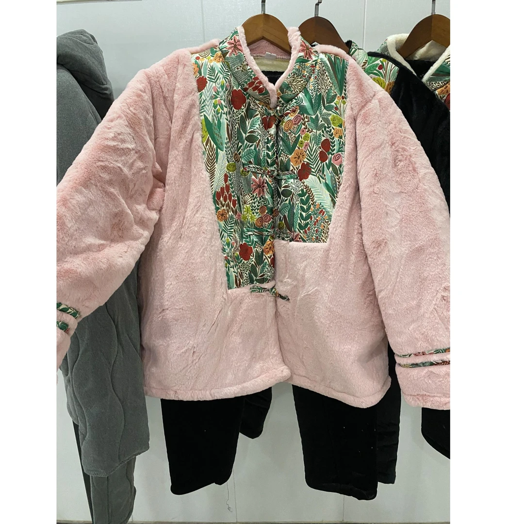 软乎乎冬季新款睡衣女新中式中国风盘扣三层加厚可外穿家居服套装