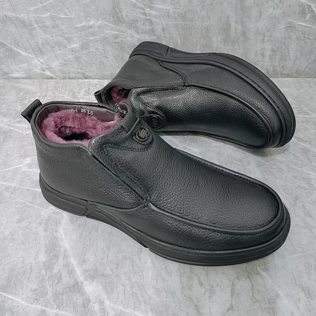 头层羊皮男士棉鞋加绒加厚羊毛防滑冬季保暖一脚蹬棉鞋