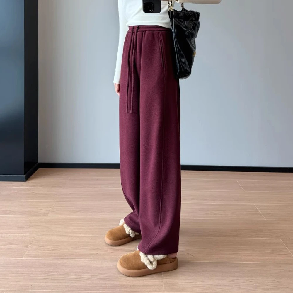 安哥拉红运动卫裤女秋冬2025新款高腰宽松直筒休闲裤阔腿裤休闲裤