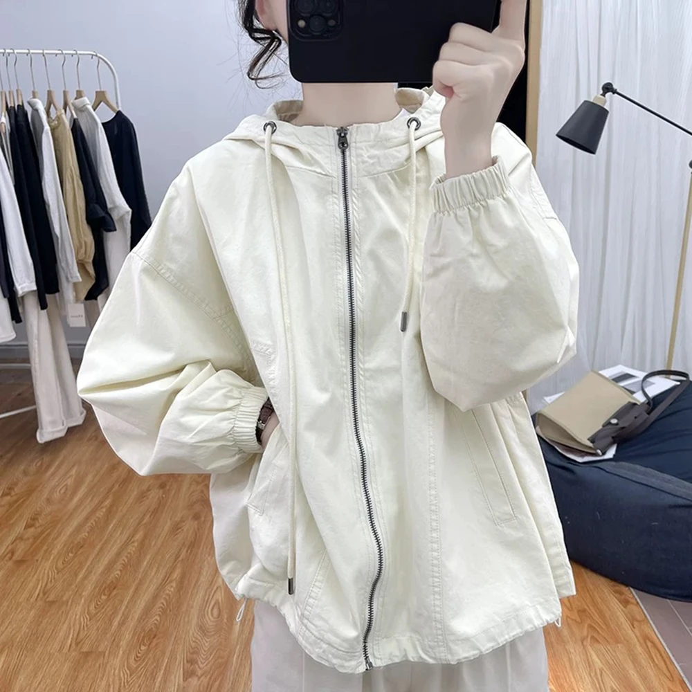 秋装新品纯棉宽松冲锋衣女立领外套2025韩系休闲连帽上衣百搭夹克