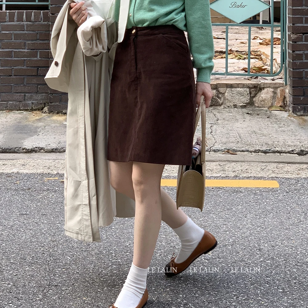 咖色灯芯绒A字裙女胖mm秋冬高腰显瘦半身裙百搭加长款配靴子中裙