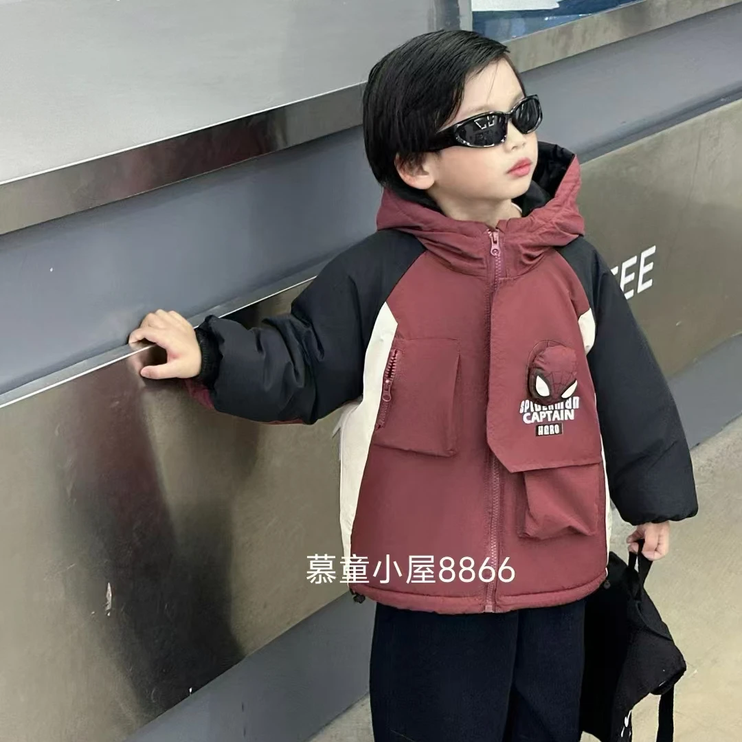 儿童棉衣卡通动漫棉袄连帽加毛加厚冬季休闲男童派克服带帽冬款