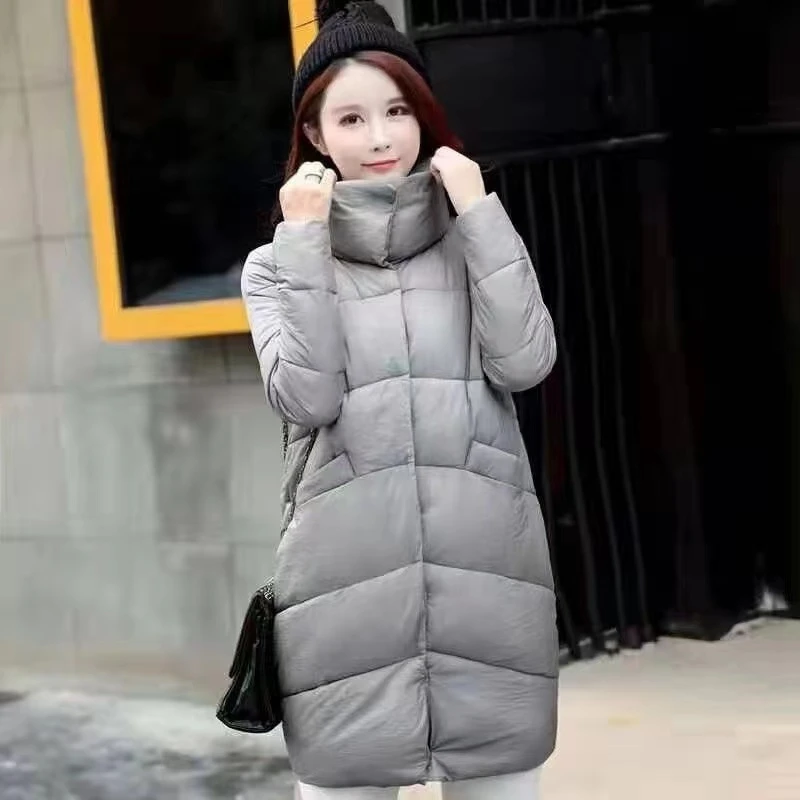 新款冬季新款中长款棉衣纯色简约百搭显瘦韩版棉服女款