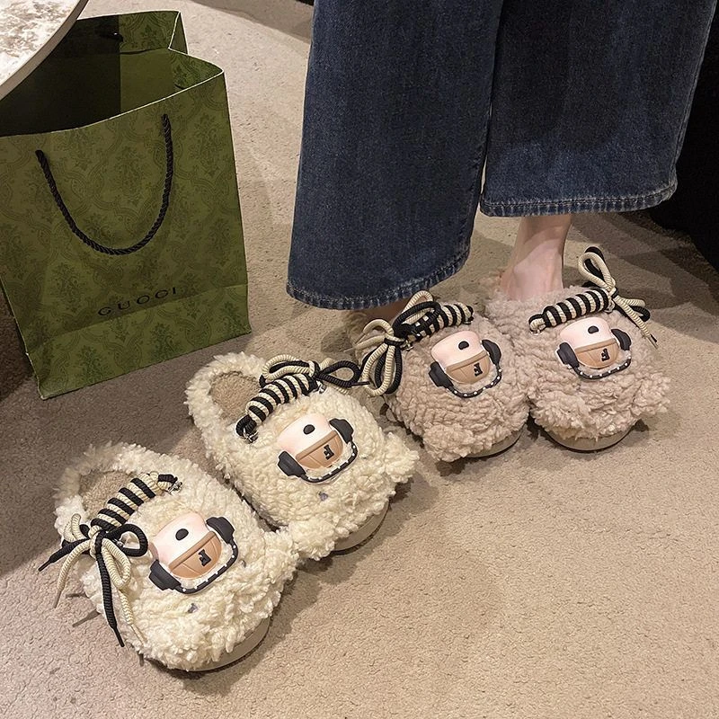 2025新款秋冬网红同款耳机小狗包头保暖棉拖鞋秋冬居家防水毛绒防