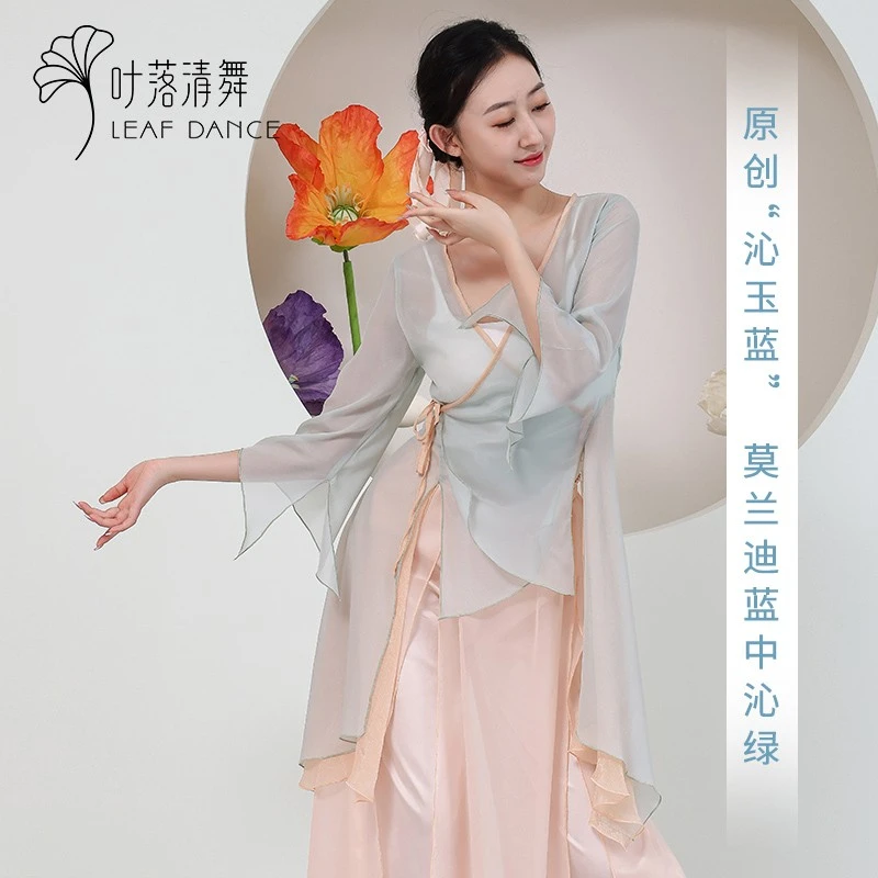 叶落清舞身韵纱衣古典舞练功服撞色插片系带纱衣中国舞演出舞蹈服
