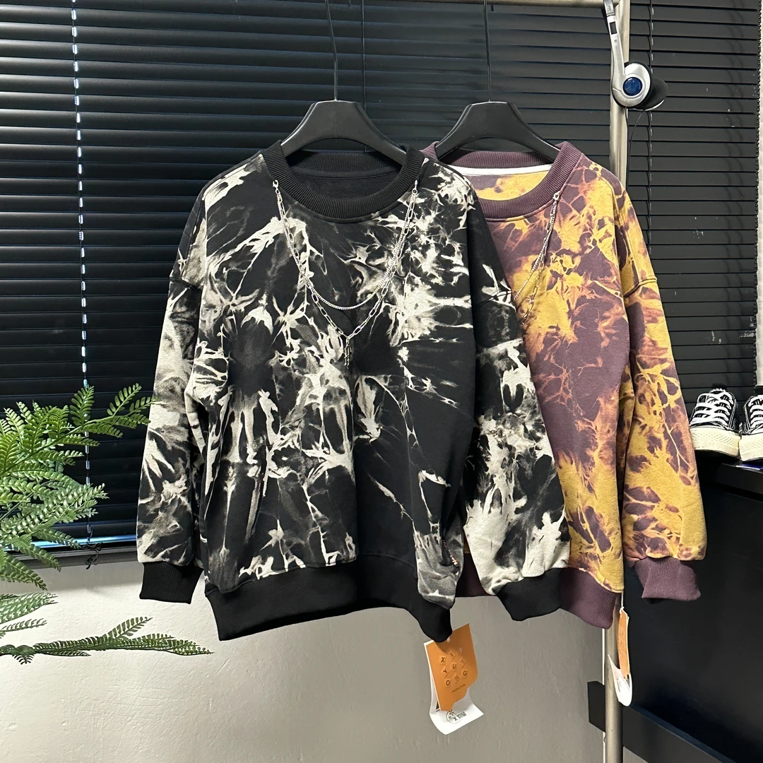 儿童秋装卫衣中大童春秋季重工美式扎染潮流洋气打底衫2024新款