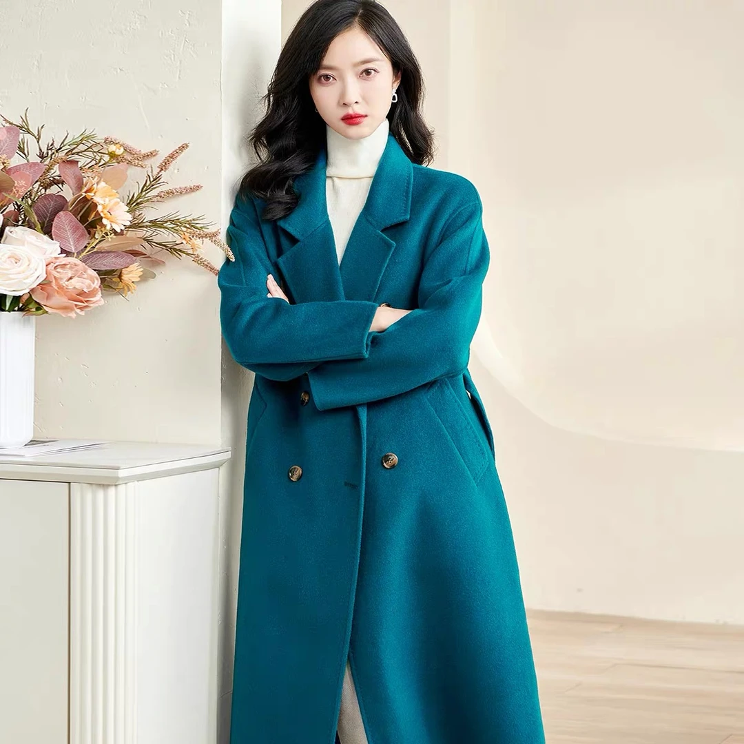 秋冬新款简约气质双面呢双排扣大衣外套RZY0710-09