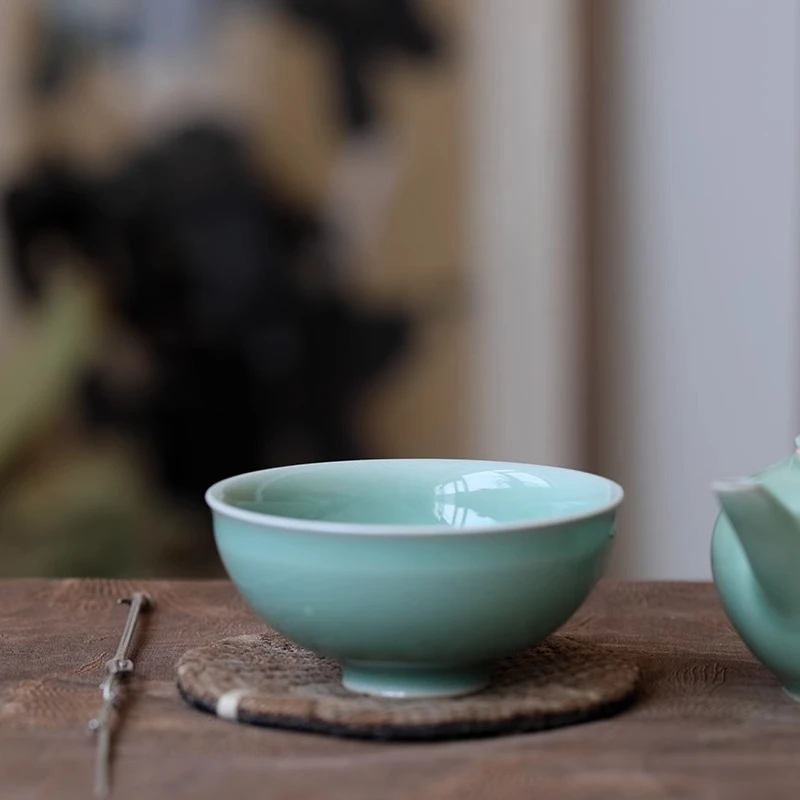 梅子青宽口杯 周贝作品 龙泉青瓷 主人杯 茶具 陶瓷 纯手工中式