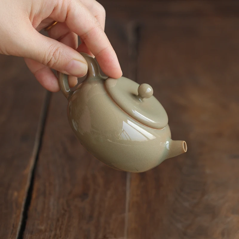 窑变鼓韵纯手工茶壶泡茶壶龙泉青瓷严卫恩陶瓷泡茶中式家用全手工